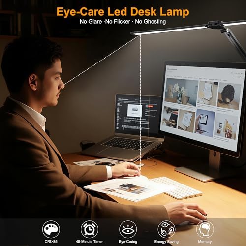 CHARYJOD LED Desk Lamp for Office Home, Architect Desk Light with Clamp
