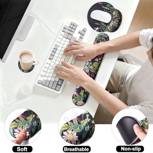 Keyboard Wrist Rest Mouse Pad with Wrist Support, Gaming Mousepad with Non-Slip Base, Ergonomic Mouse Wrist Arm Cushion Support for Home Office Laptop Computer, Easy Typing for Pain Relief, Grass
