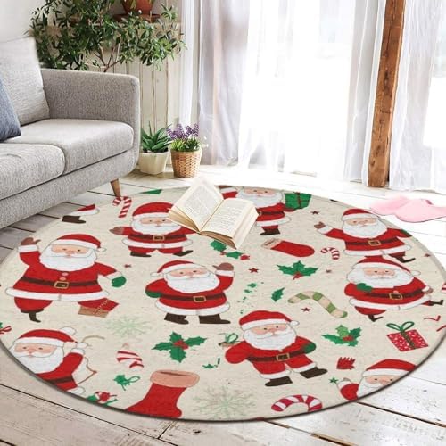 Highly Premium Quality Floor Mat, Office Chair Decor Mat, Room Sofa Yoga Soft Round Carpet Cute Cartoon Santa Claus Christmas