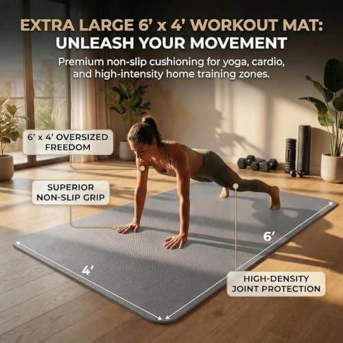 Large Yoga Mat 6'x 4'（72”x 48”）—1/4" &1/3" Extra Wide Exercise Mat 183cm x 122cm Large Exercise Mat Big Home Yoga Mat Pilates Mat,Non Slip,Thick,TPE Workout Mat,for Women & Men, Yoga, Pilates, Gym and Floor Workouts Pilates