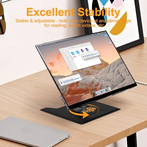 Adjustable Ergonimic Foldable Tablet Stand for Desk with 360 Rotating Base,Compatible with iPad/iPhone Portable Monitor Between 9-17 Inches for Office Desk,Black