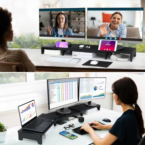 Nnewvante Monitor Stand Riser, 60 inch Bamboo Triple Monitor Stand for Desk