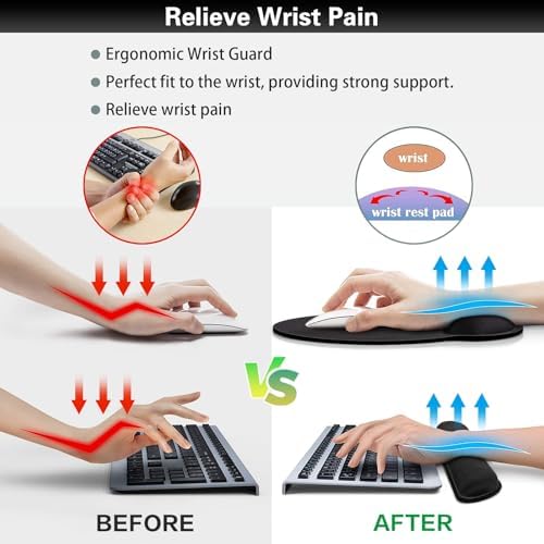 Mouse Pad Black, Ergonomic Keyboard Wrist Rest, Mouse Pad with Wrist Rest