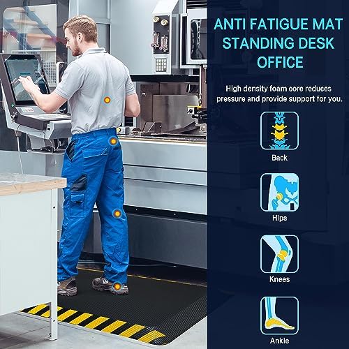 FEATOL Anti Fatigue Mat Industrial, Ergonomic Standing Floor Mat for Work for Stand -Safety Support for Leg & Back Pain(Yellow Border, 20" x 32", 2PC)