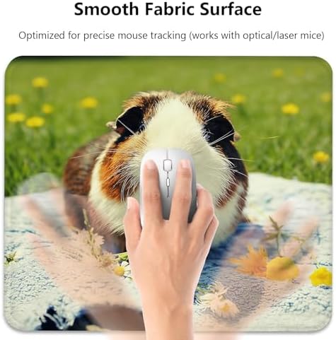 Cute Guinea Pig Eating Daisies Mouse Pad, Cavy with Flowers Grass Desk Mat