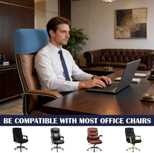 Stretch Office Chair Headrest Cover Jacquard Headrest Slipcover for Office Chairs Non Slip Head Rest Chair Furniture Protector for High Back Computer Chairs Set of 1 Lake Blue