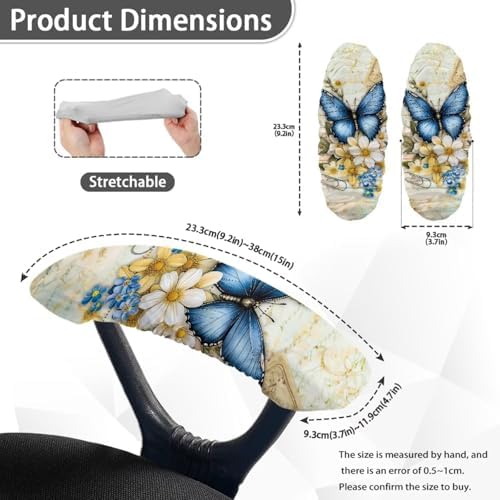 Butterfly Flower Print Chair Arm Rest Covers Set of 2, Non Slip Dust-Proof Office Desk Chair Arm Covers Protectors, Comfy Breathable Computer Chair Slipcover for Desk Chairs Arm