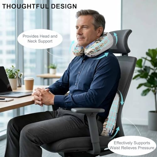 Neck Pillow Vintage Lighthouse Anchor Flower Washable Memory Foam Pillow for Airplane Office Car Sleeping, Shell Starfish on Desk Travel Pillows U Shaped Stretch Neck Support Pillows