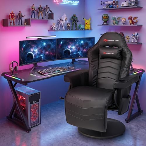 POWERSTONE Gaming Recliner, Adjustable Massage Gaming Chair with Cup Holder Footrest Ergonomic Single Sofa Living Room Home Theater Seating with Side Pouch (Black)