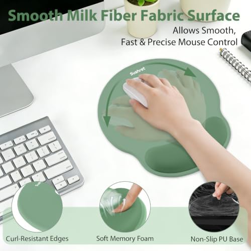 Sushret Mouse Pad and Keyboard Wrist Rest, Gel Mouse Pad Set, Dark Green