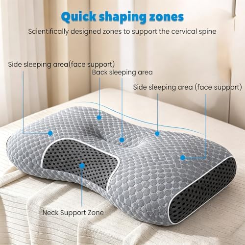 Cervical Neck Pillow 3D Ultra-Soft Neck Support Pillows Queen Size Set of 2