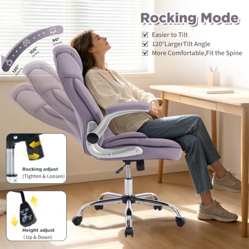 500lbs Criss Cross Wide Office Desk Chair with Back Support Purple