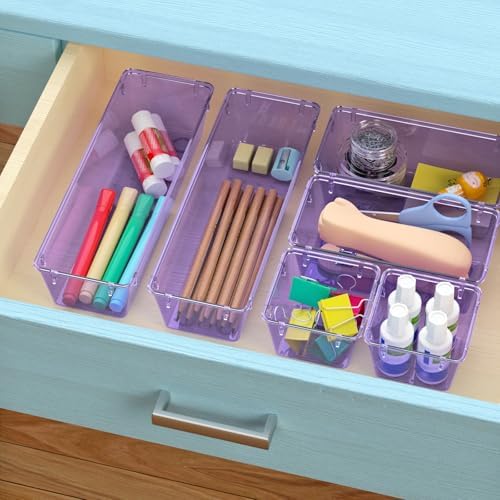 9 Pack Clear Drawer Organizer Set, Drawer Storage Trays, Storage Bins