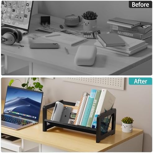 ELITEROO Desk Bookshelf, Small Book Shelf, Wooden Desktop Bookcase, Tilting Table Top Bookshelf for Home Office, for Book Display, Cookbook Storage, Kids Reading, Black