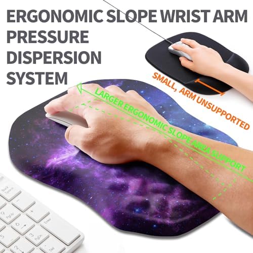 Ergonomic Slope Mouse Pad Wrist Support, Wrist Rest Mousepad for Carpal Tunnel Pain Relief with Massage Bulge and Slow Rebound Memory Foam (12x8 inch, Galaxy)