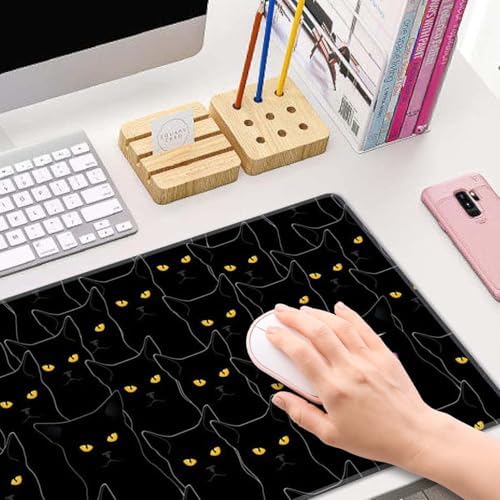 Cats Large Mouse Pad Desk Pad Black Desk Accessories for Women Men Office Decor Laptop Keyboard Mouse Mat XL Mousepad 31.5''X11.8'' Non-Slip Rubber Base with Stitched Edges