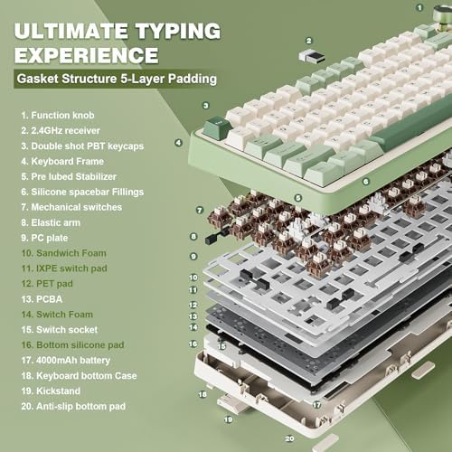 YUNZII B75 PRO 75% Wireless Mechanical Keyboard(Matcha Green,Cocoa V2)