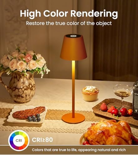 3 Pack Cordless Table Lamp, Portable Battery Operated Lamp with 3 Color Temps and Stepless Dimming, Rechargeable Table Lamp for Dinner, Desk, Cafe, Outdoor (Orange)