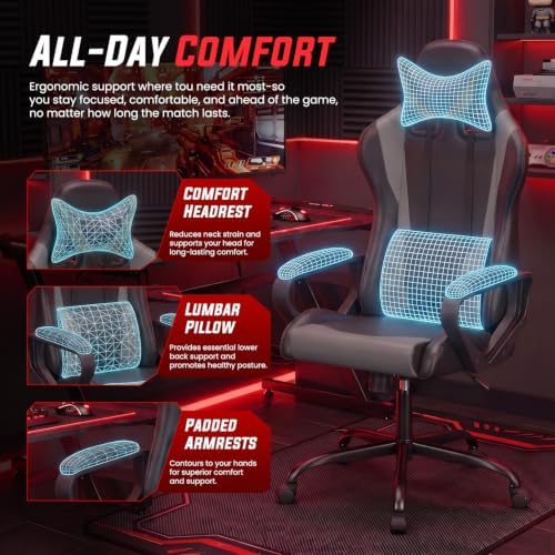 PayLessHere | Gaming Chair | Grey | with Adjustable Lumbar Support