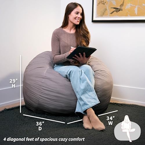 Big Joe Fuf Medium Foam Filled Bean Bag Chair with Removable Cover, Fog Lenox, Durable Woven Polyester, 3 feet Big