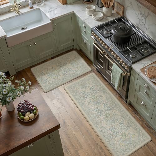 Extra Thick Anti Fatigue Blue Neutral Non-Slip Kitchen Mat 2 Piece