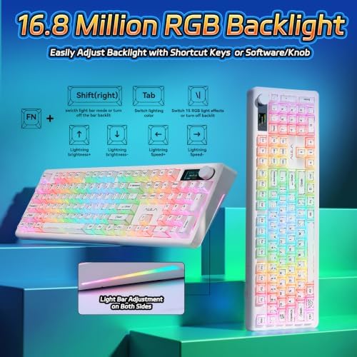 AULA Wireless Mechanical Keyboard with Screen & Knob,Creamy Gaming Keyboard