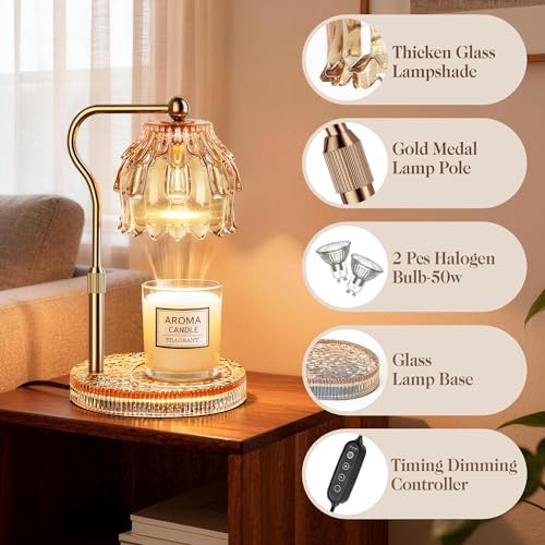 Candle Warmer Lamp with Timer Dimmer, Wax Melts Glass Lamp for Gift, Amber
