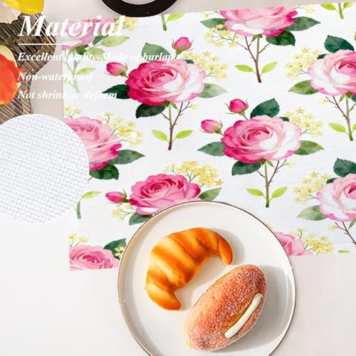 Shrahala Beautiful Rose Flower Placemats, Beautiful Flower Elegant Table Mat Linen Burlap Washable Double-Deck Heat Insulation for Dining Table Kitchen Table Set of 4 (12 x 18 inch)