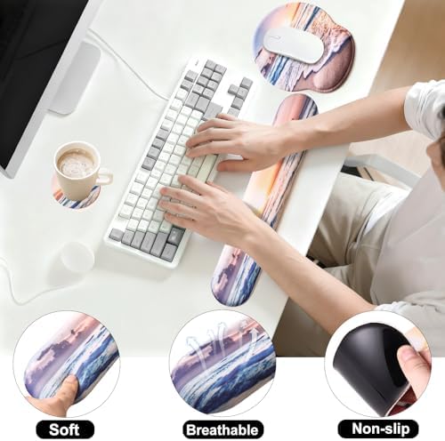 Keyboard Wrist Rest Mouse Pad with Wrist Support, Gaming Mousepad with Non-Slip Base, Ergonomic Mouse Wrist Arm Cushion Support for Home Office Laptop Computer, Easy Typing for Pain Relief, Sunrise