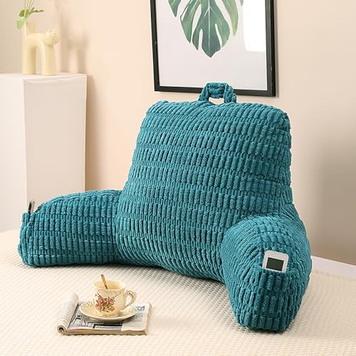 Large Reading Pillow for Sitting Up with Arms,Olive Corduroy