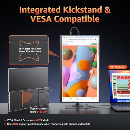 kksmart Portable Monitor for Laptop MacBook Surface PC Xbox PS5, Travel Monitor Second Screen for Laptop, HDMI USB-C VESA Compatible Built-in Speaker, 18.5