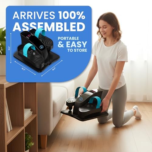 Under Desk Elliptical Machine, Electric Leg Exerciser for Seniors & Adults, Quiet Portable Seated Pedal Exerciser with Remote Control, LCD Display, 12 Speed Auto & Manual Modes