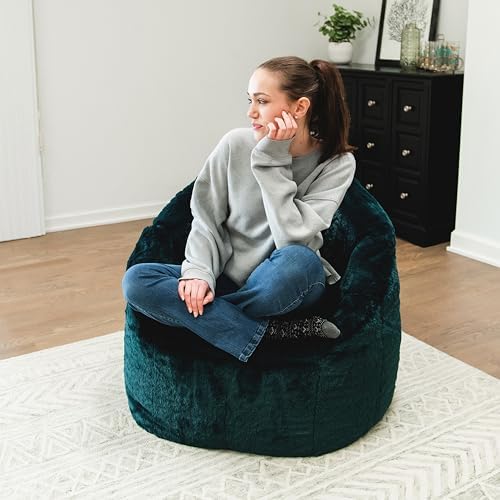 Big Joe Milano Bean Bag Chair for Kids, Teens, Adults, Ultra-Soft Emerald Plushie Polyester Blend, Lightweight Seat for Reading Nook and Gaming, 2.5 Foot Refillable