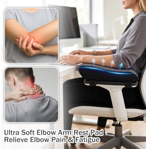 THARAHT 2pcs Ergonomic Blue Mesh Grey Suede Cover Gel Memory Foam Office Chair Armrest Support Pillow Anti Slip Adjustable Armrest for Office Games Home and Wheelchairs