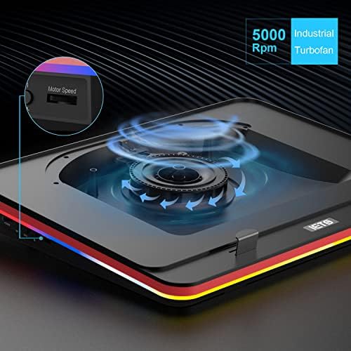 IETS GT500 Powerful Turbo-Fan (5000 RPM) RGB Laptop Cooling Pad with Infinitely Variable Speed,Seal Foam for Rapid Cooling Gaming Laptop,Dust Filter for Protect Laptop,13-17.3inch Laptop Cooler