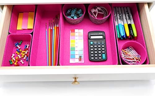 Welaxy 8pc Desk Drawer Organizer Bin Jewelry Office Catchall Tray Hot Pink