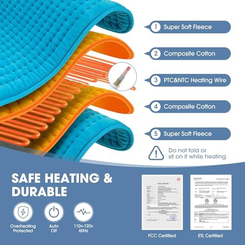 FluffyWarmth Electric Heating Pad, Extra Large 17"x33", Ultra Soft