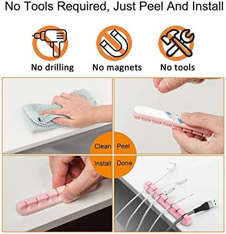 TviewSmart Cord Organizer for Desk, 5 Pack Cord Holders, Cable Clips, Pink