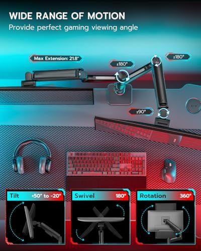 ARES WING Dual Monitor Mount with USB for 17-49 Inch Screen, Black