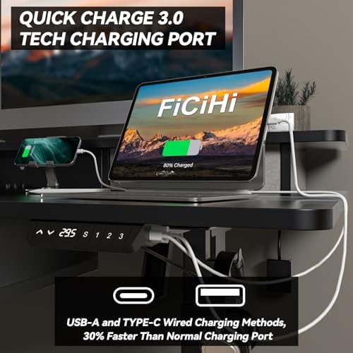 FiCiHi 63x30Inch Standing Desk with Drawers,Electric Height Adjustable Desk
