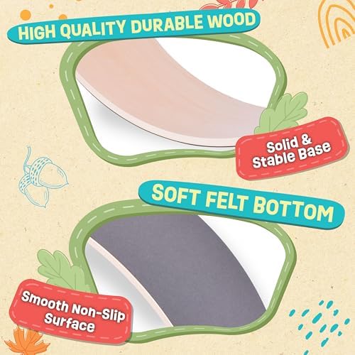 Acorn Avenue Non Slip Balance Board - Felt Rocker Board Durable Wood- Kids