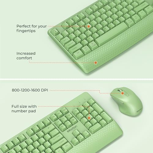 MEETION Wireless Keyboard and Mouse Combo, Full-Size with Wrist Rest, Green