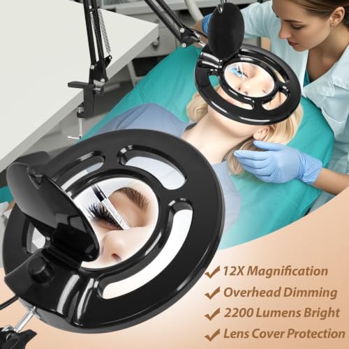 HITTI 2200 Lumens 12X Magnifier Esthetician Light, 5 Wheel Rolling Base