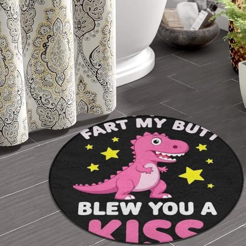 Women's Large Home Decor Mat, Soft Round Yoga Carpet, Non Slip Machine Washable Home Office Circle Rug I Didnt My Blew You A Kiss Funny Dinosaur