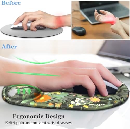 Ergonomic Mouse Pad with Wrist Support, Black Cat Pattern Rubber Mousepad with Non-Slip PU Base for Home Office Working Studying, Easy Typing & Pain Relief for Women Girls Adult Kids