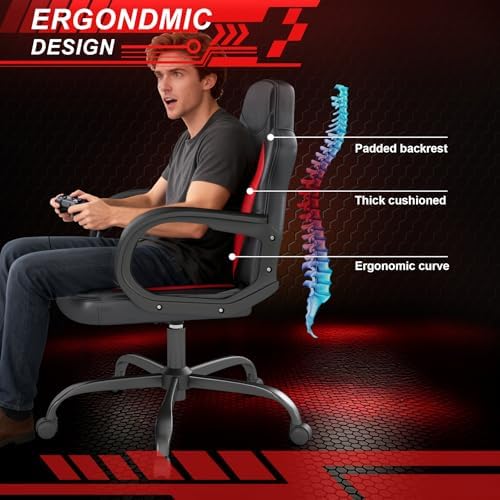 Comfy Gaming Chair, High‑Back Computer Video Game Chair, Red