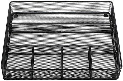 Annova Desk Top Organizer Tray for Office Organization - Metal Mesh - Storage Tray with Dividers for Pens, Desktop Accessories, Bathroom, Kitchen, Makeup and Office Supplies (Large, Black)