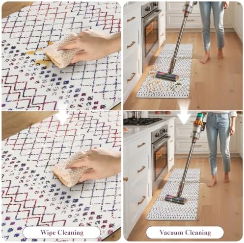 KIMODE Kitchen Mats 2PC Cushioned Anti Fatigue Boho Kitchen Rugs Home Decor