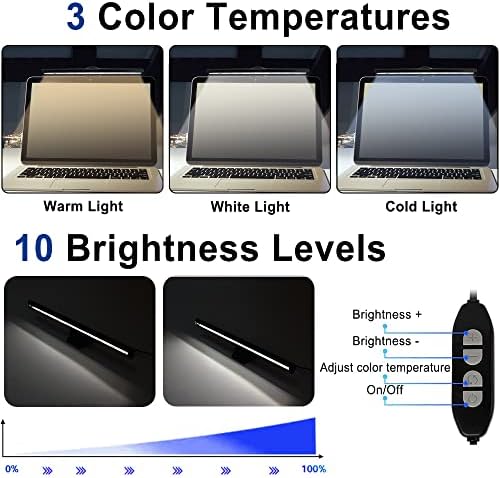 skybess Monitor Lamp Bar for Laptop, USB e-Reading LED Monitor Light Screenbar Task Light for Office/Home, Adjustable Brightness/Color Temperature, No Screen Glare for Eye Protection, Save Space