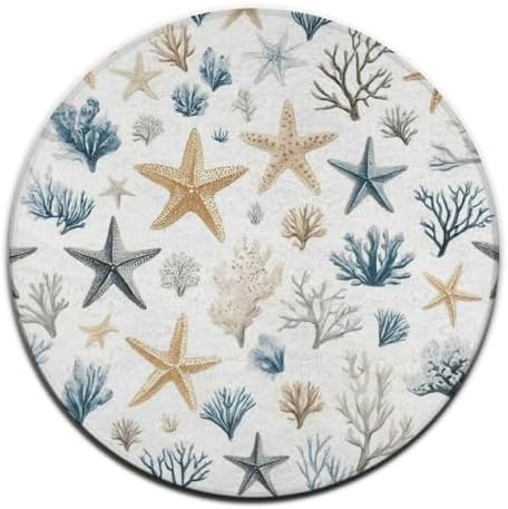 Soft Round Yoga Carpet, Office Chair Decor Round Mat for Carpet and Hardwood Floors Coral Seashell Starfish